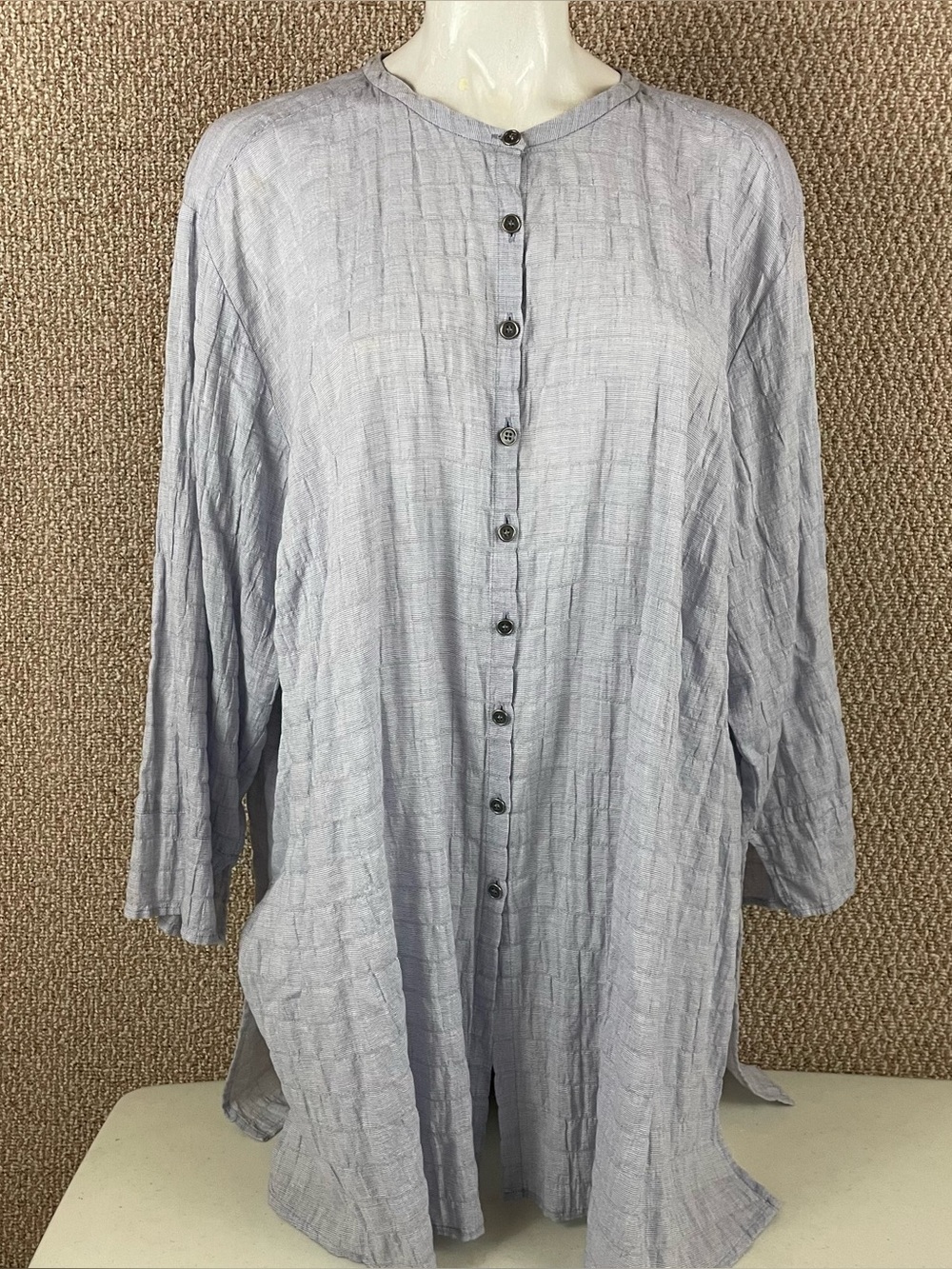 Eileen Fisher Tunic Shirt 2X Lightweight Cotton Blend Button Up Long Sleeve C9